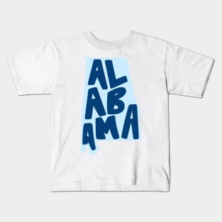 Alabama Doodle Letters Map Outline- blue Kids T-Shirt